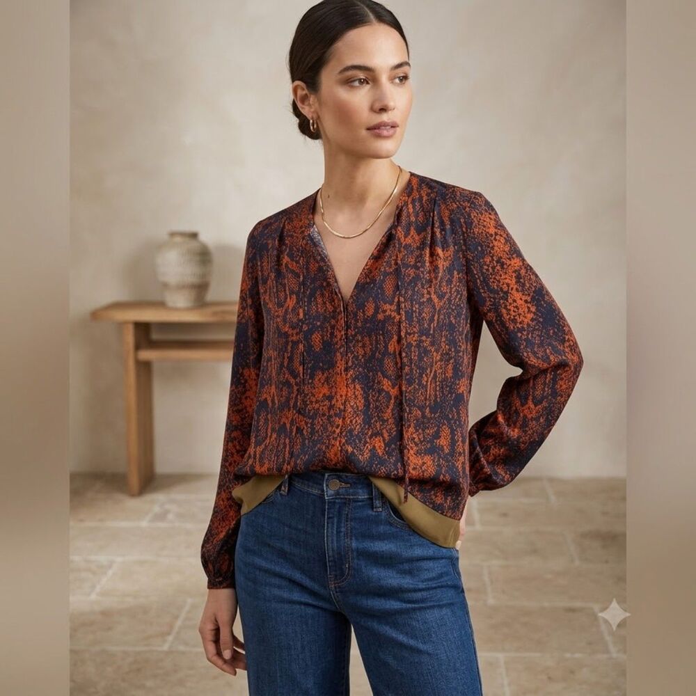 CAbi Navy Red Python Snakeskin Blouse #101 Medium